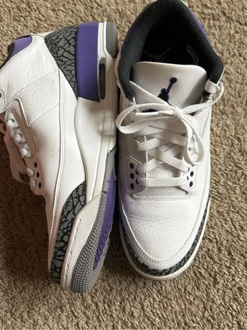 Jordan White and Purple Retro Basketball Sneakers with Elephant Print